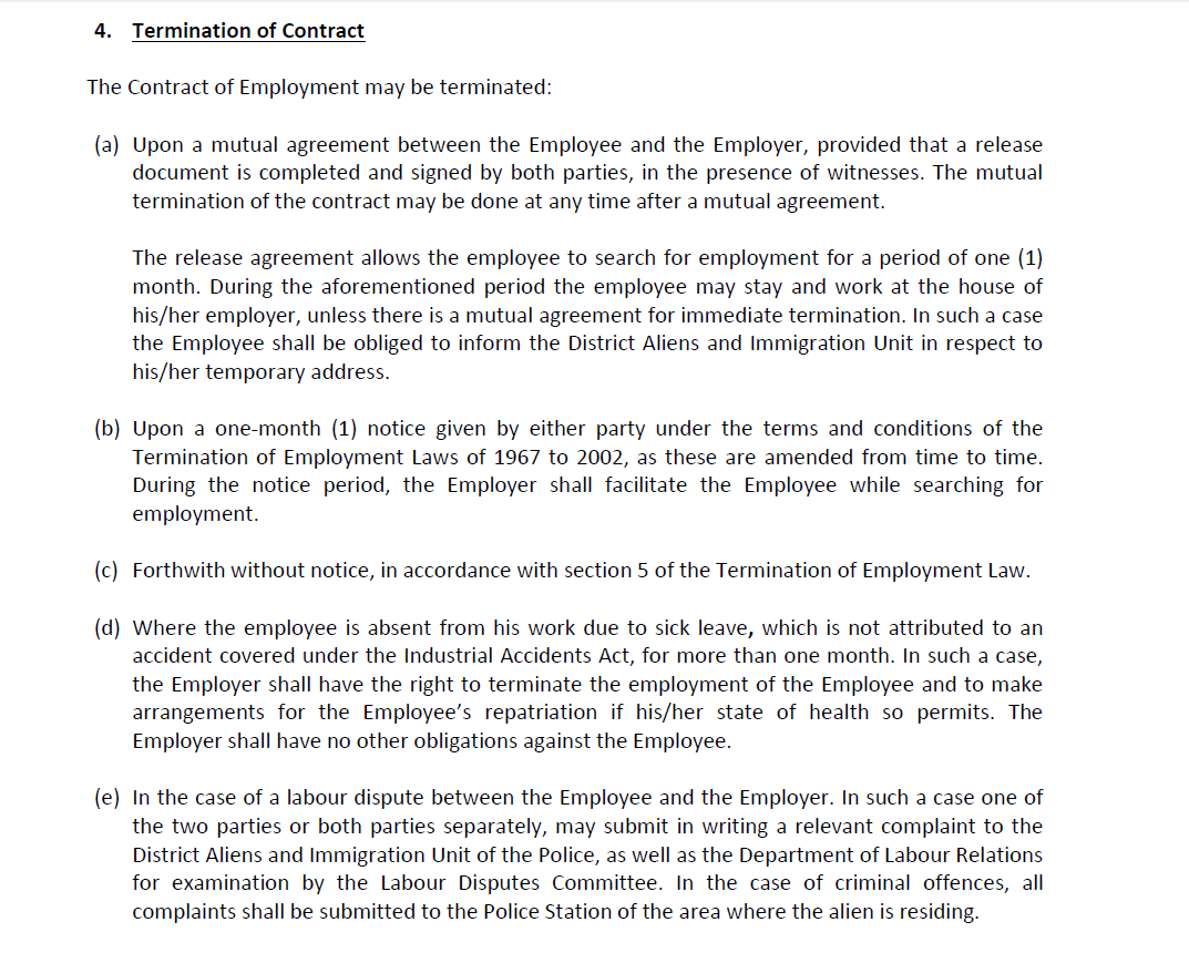 Termination of Contract Section 4